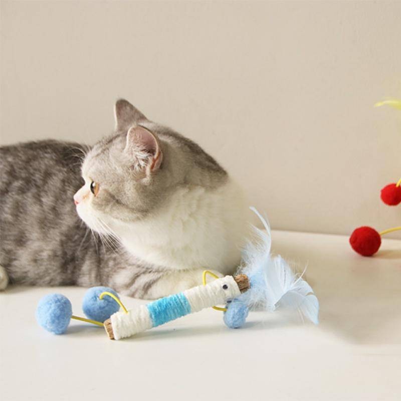 แมวไม้ Tengonum ของเล่นของเล่นแมวบดทําความสะอาดฟัน Feather Teasing Stick สัตว์เลี้ยง Interactive ของเล่น - รูปที่ 2