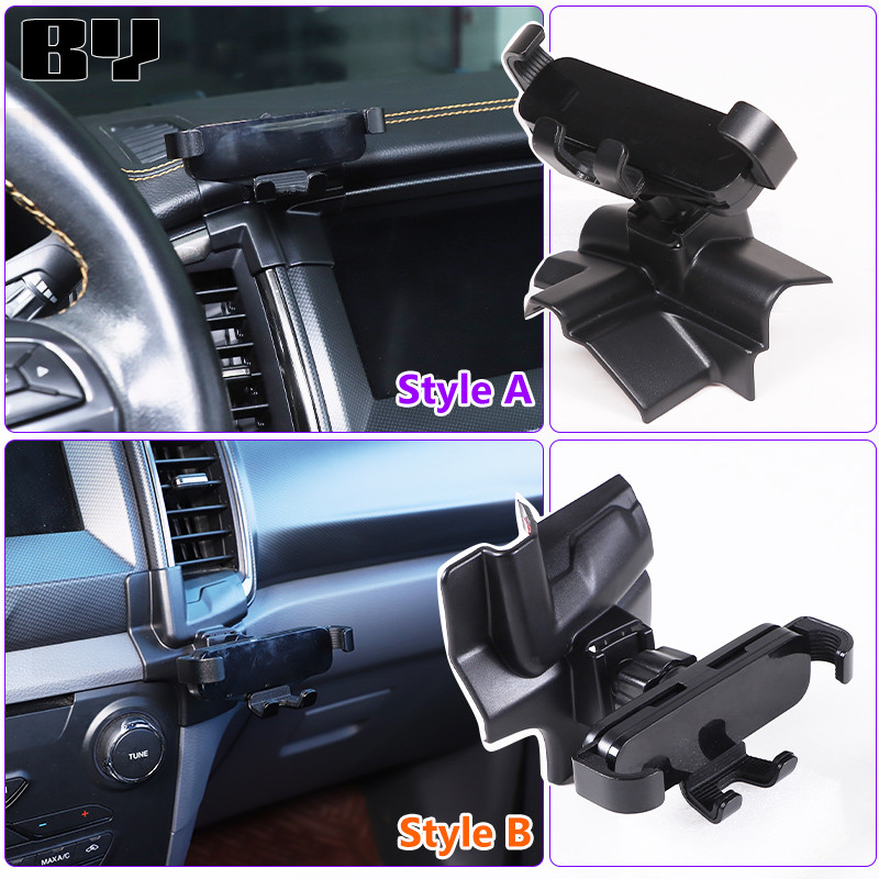 สําหรับ Ford Ranger Wildtrak 2015-2021 ABS สีดํารถ Central Control ที่วางโทรศัพท์มือถือ GPS Navigation Bracket รถอุปกรณ์เสริม