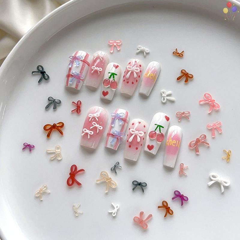 [CO] 50 ชิ้นเรซิ่นโบว์เล็บ Charm Bulk คละไซส์ 3D ริบบิ้น Bowkont Mini Kawaii เล็บเครื่องมือ DIY เล็บน่ารักตกแต่ง TH
