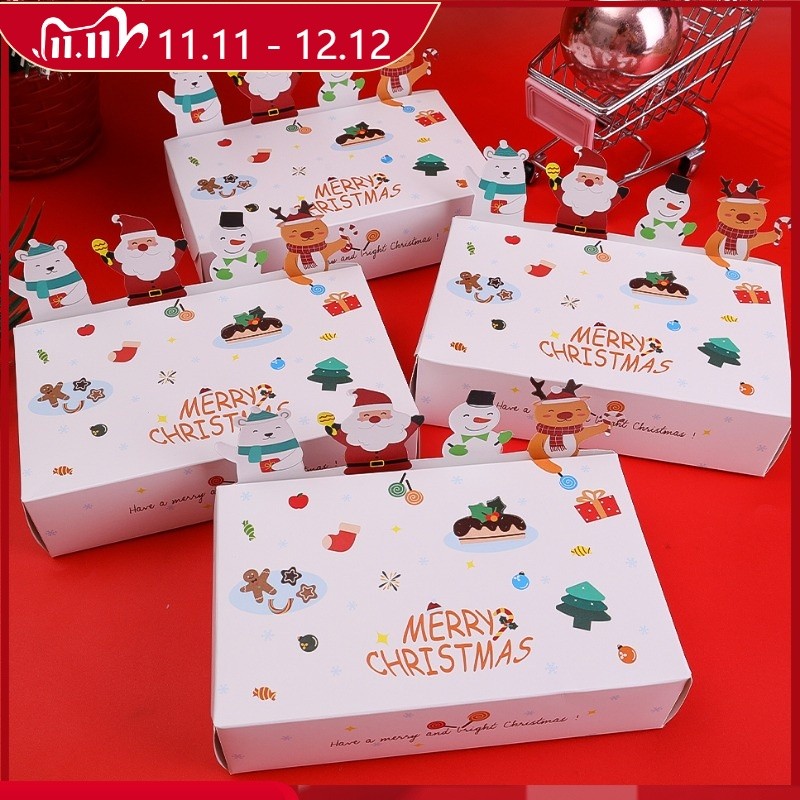 กล่องนําเสนอสีขาวพับได้คริสต์มาส 3 มิติ / กล่องเก็บต้นคริสต์มาส / แคสเก็ตห่อขนมวันเกิด / กล่องบรรจุขนมซานตาคลอสแบบพกพา / ตกแต่งบ้านเทศกาลปาร์ตี้