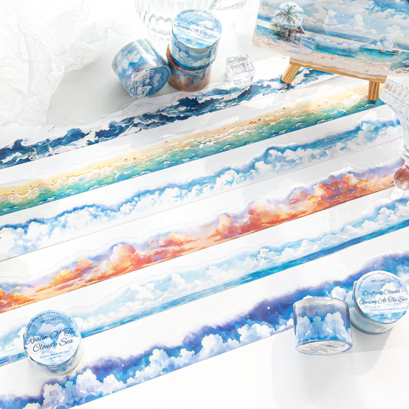 Wei ม้วน 30 มม.* 2 ม. [เดินสู่ทะเลของเมฆซีรีส์] ความงาม Deco Masking Tape PET Washi Tape Scrapbooking วัสดุสมุดภาพชุด