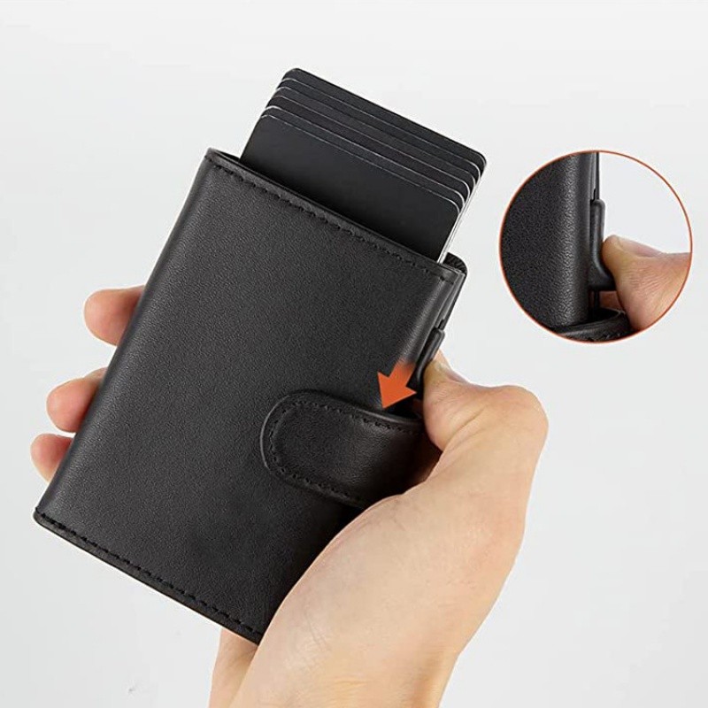 กระเป๋ารถกระบะจริงกล่องอลูมิเนียมอัตโนมัติ RFID Anti Magnetic Anti Theft Brush กระเป๋าสตางค์แฟชั่นชั้นสูงพร้อมซิปและกระเป๋าเงินทอน