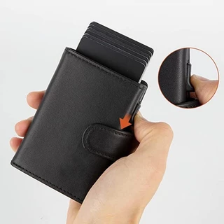 กระเป๋ารถกระบะจริงกล่องอลูมิเนียมอัตโนมัติ RFID Anti Magnetic Anti Theft Brush กระเป๋าสตางค์แฟชั่นชั้นสูงพร้อมซิปและกระเป๋าเงินทอน