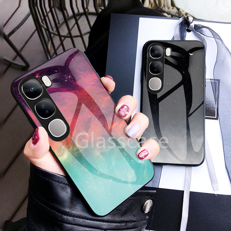 ปลอกสําหรับ Vivo Y200 Y100 Y19s Y17s Y 200 Y 100 Y 19s Y 17s VivoY200 VivoY19s Y19 s 2024 Starry Sky แก้วเคสโทรศัพท์ Soft TPU Edge กันกระแทก Hard ป้องกันปกหลัง