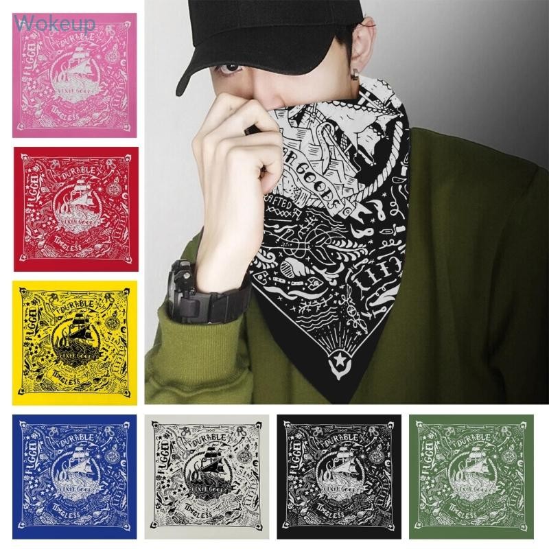 Wake Unisex Turban Head ผ้าพันคอ Headwear ผ้าพันคอผมสแควร์สําหรับ Camping ขี่จักรยานประณีตรูปแบบตัวอักษรผม Wrap