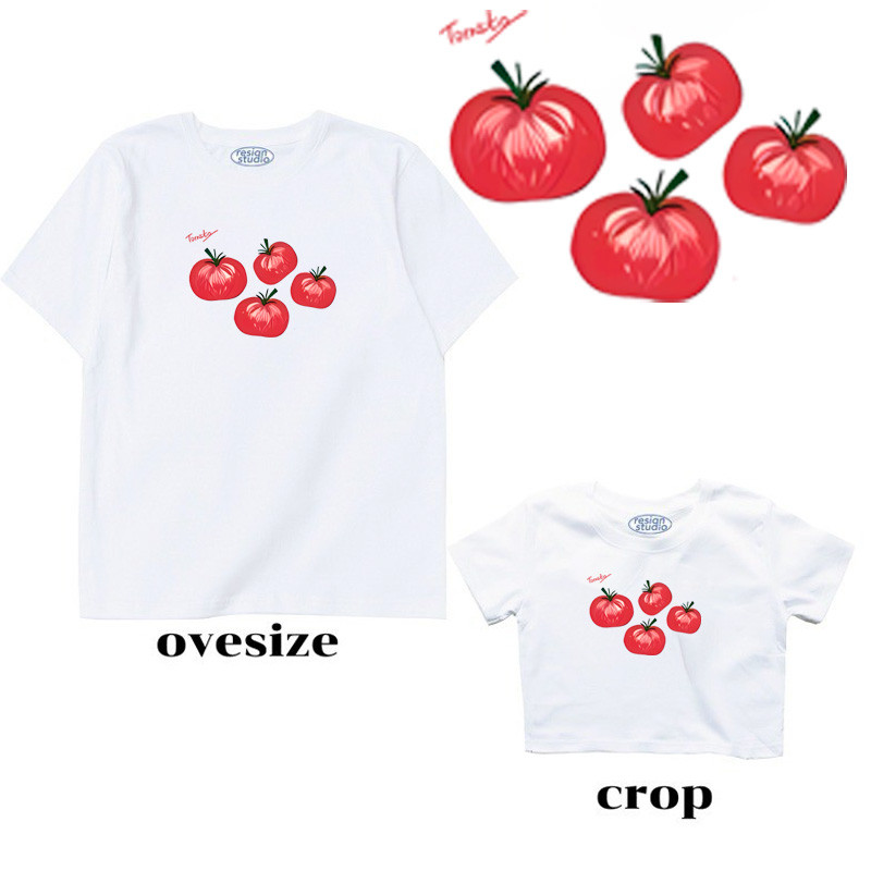 COD (ส่งจากกรุงเทพ)BOOM Shop เสื้อยืด Crop & Oversize - Tomato cotton 100
