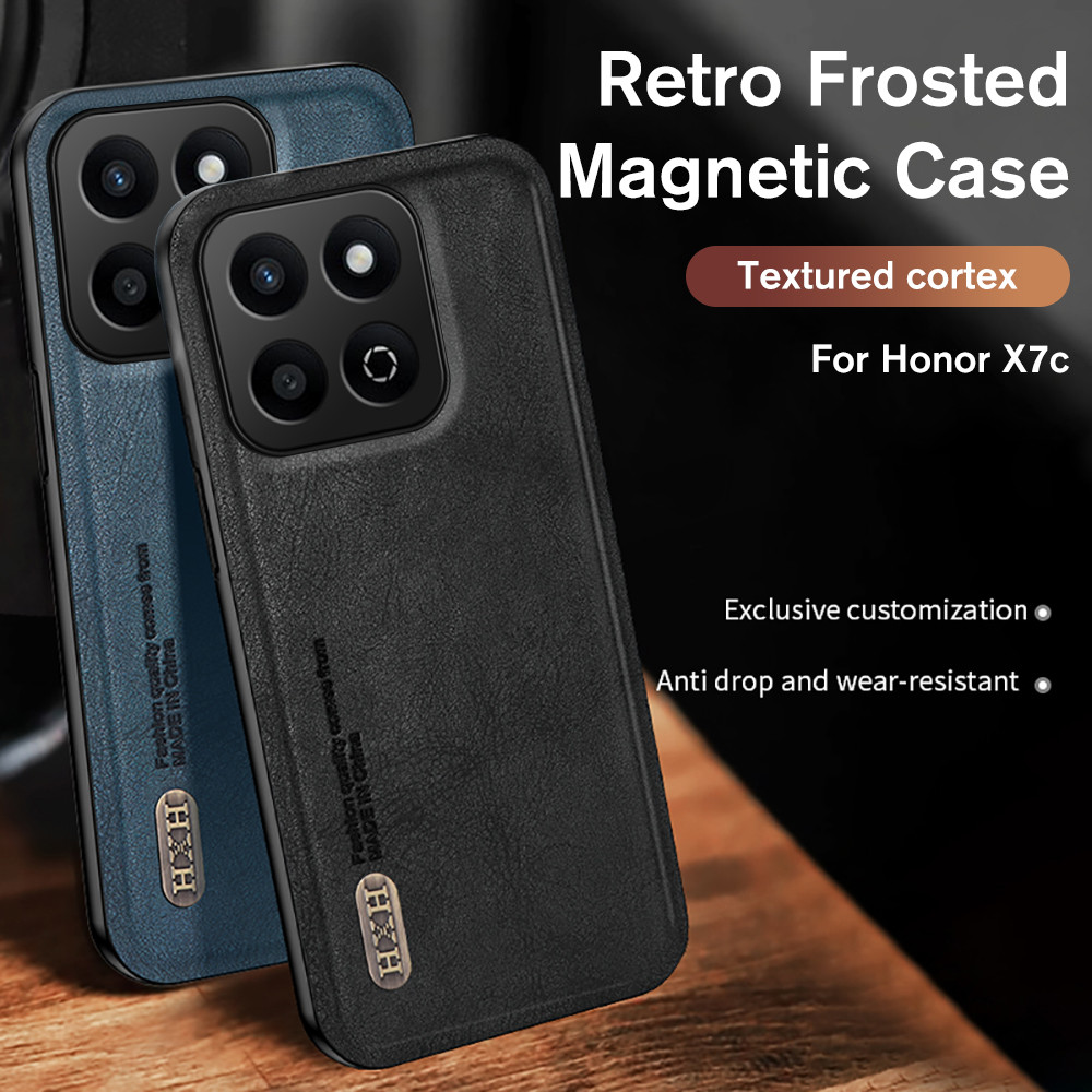Luxury Leather Cover For Huawei Honor X7c 6.77" 4G HonorX7c 200smart Play60+ Retro frosted magnetic Shell Lens Shockproof Phone Case