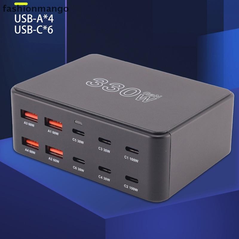 [fashionmango] 10-ports 330W USB Phone Charger Type-C Fast Charging Desktop Power Station สําหรับ IPhone สําหรับ Samsung Huawei Xiaomi สําหรับ IPad Travel สต็อกใหม่