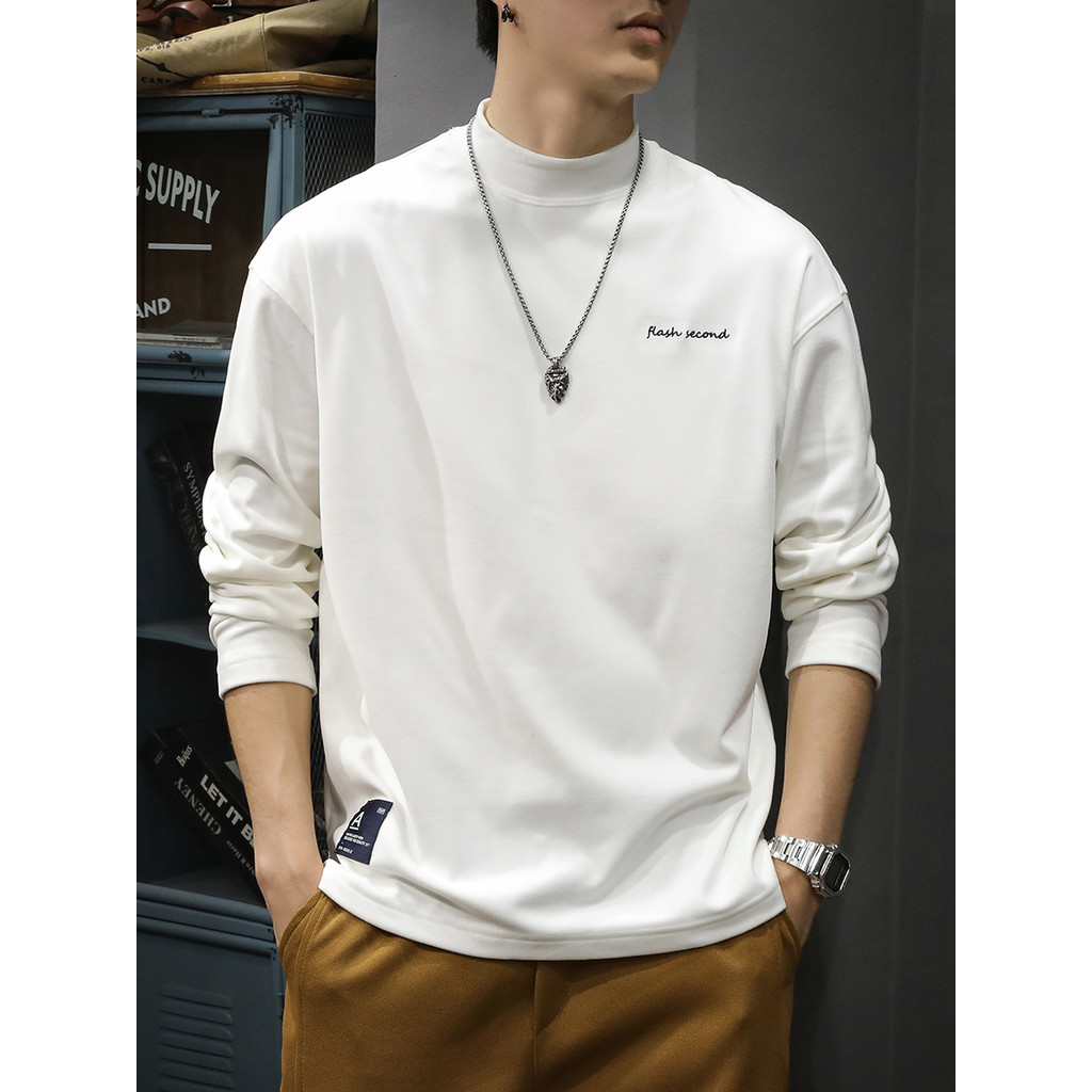 เสื้อยืดแขนยาวปักลายตัวอักษรหลวมลําลองฤดูใบไม้ร่วง