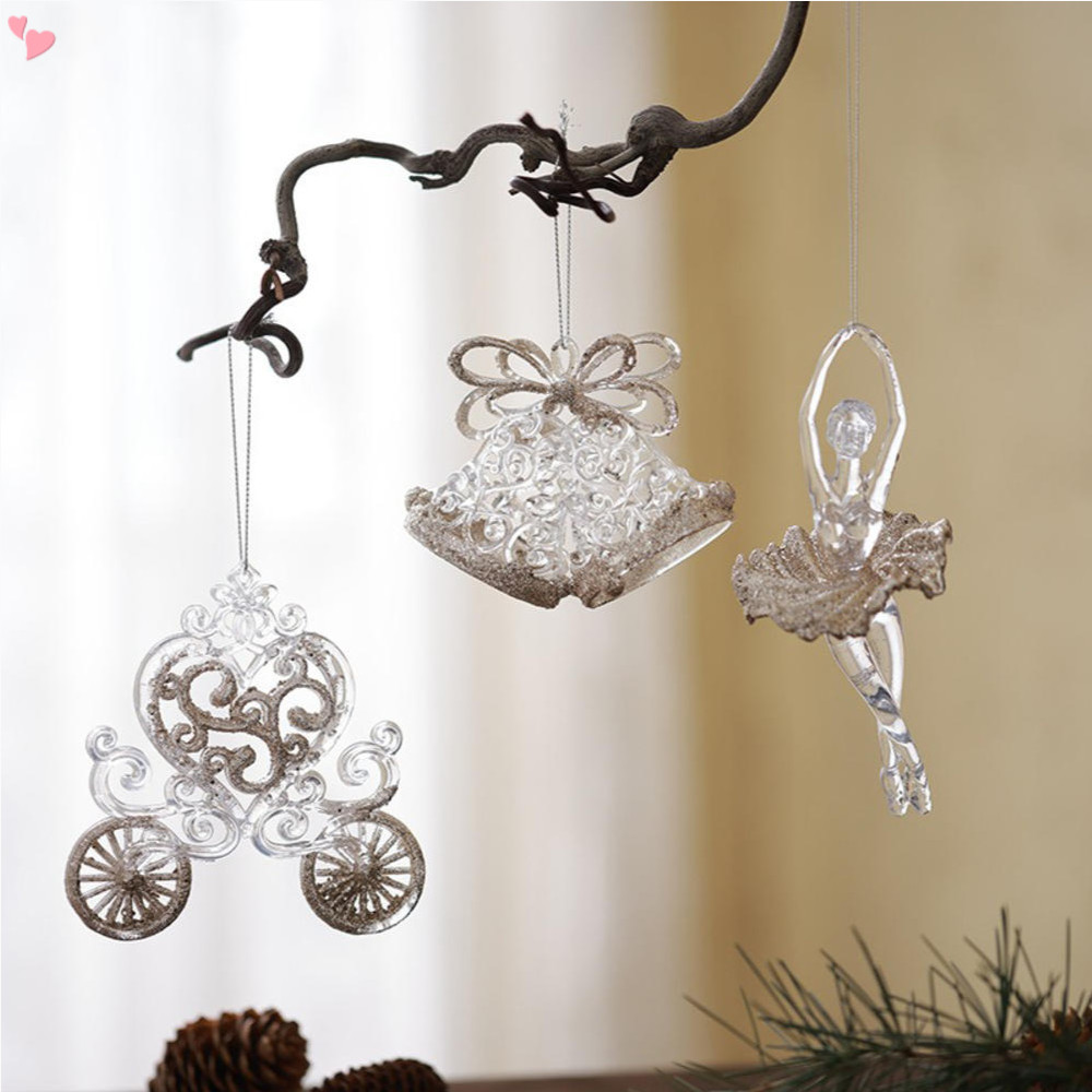 ต้นคริสต์มาสจี้อะคริลิค Bell Pumpkin Carriage Carousel Ballet Dancer คริสต์มาสแขวนจี้สําหรับ Xmas Tree ประตูหน้าต่างตกแต่ง