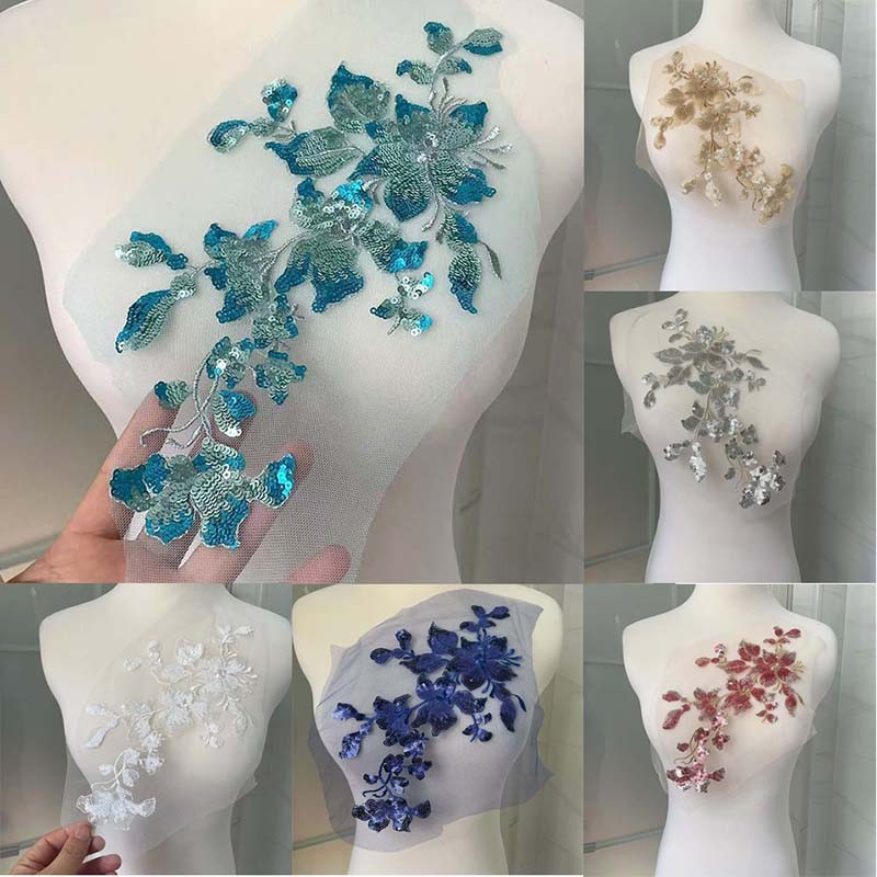 28*16 ซม.3d ดอกไม้เลื่อมเย็บปักถักร้อยผ้าลูกไม้ Applique เย็บบนแพทช์, Bodice ลูกปัด Appliques เย็บอุปกรณ์สําหรับชุด