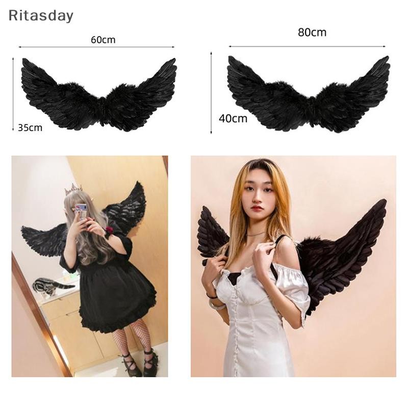 Ritasday 1 PC Angel Wings สีขาวสีดํา Feather Wings ผู้ใหญ่เด็กของขวัญวันเกิดคอสเพลย์ใหม่