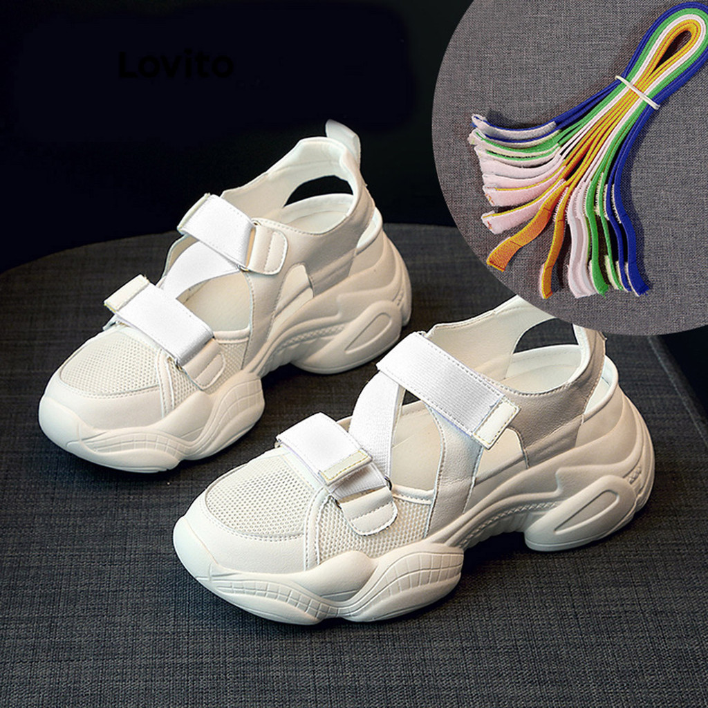 Lovito รองเท้าแตะรัดส้นผู้หญิง กันลื่น ใส่สบาย สีพื้น สไตล์ลำลอง LFA34558