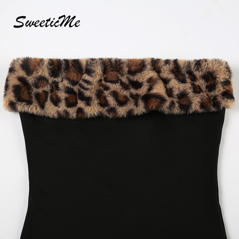 SweeticMe ผู้หญิงใหม่แฟชั่นเซ็กซี่ Street Tube Tops ต่ําเอว Slim Fit Contrast สีเสือดาวกางเกงขาสั้นชุด — صورة 8