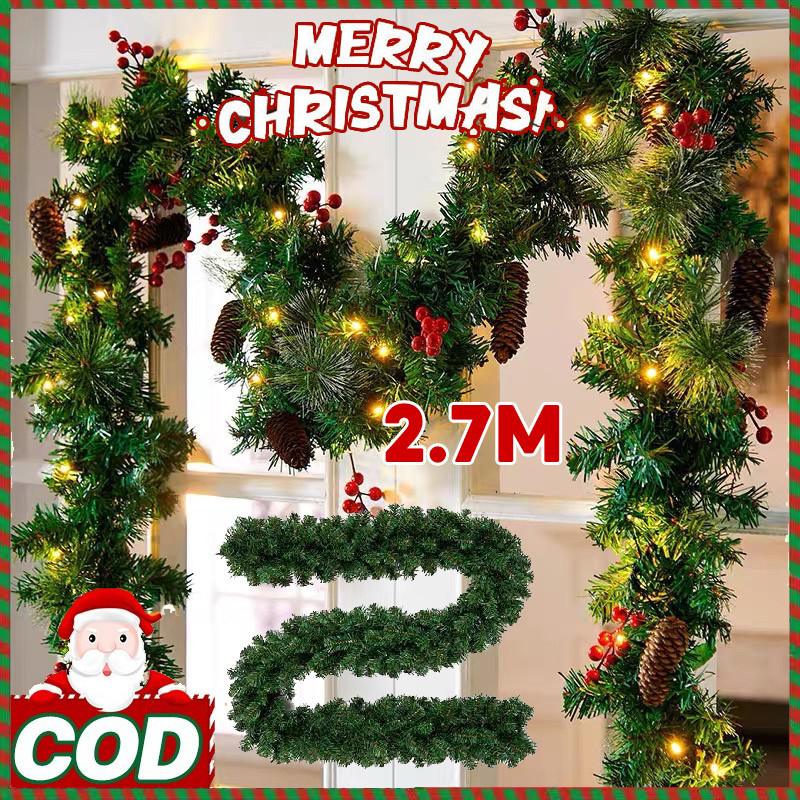 【COD】 2.7 ม. ต้นสนคริสต์มาสตกแต่งสีเขียวต้นคริสต์มาสประดิษฐ์หวายตกแต่ง 1 ชิ้น