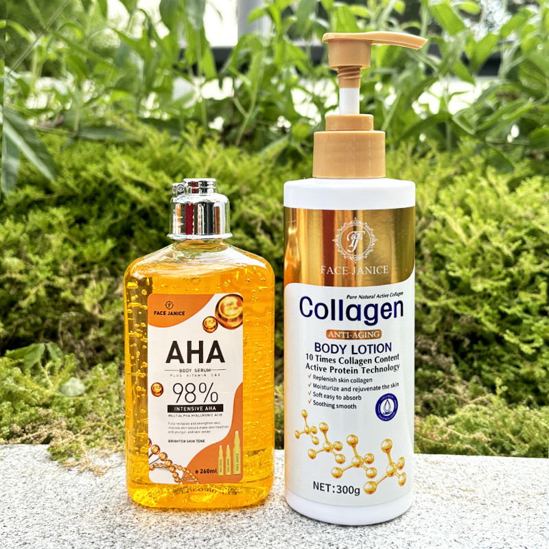 【1 แถม 1】AHA Body Serum 98% Vitamin Cเซรั่มหน้าขาวใส260ml+ FJ โลชั่นคอลลาเจนทองคำ โลชั่นผิวขาว300ml
