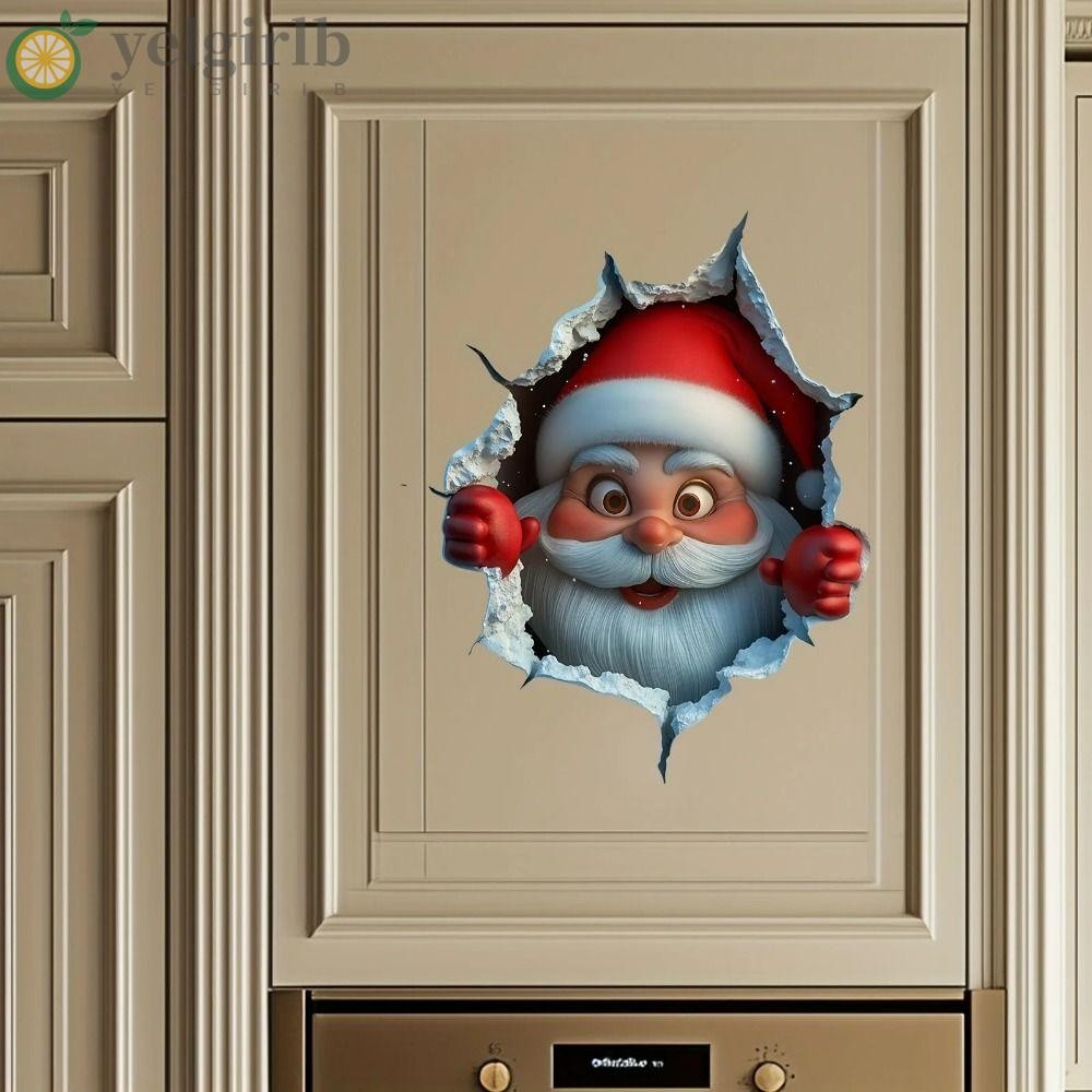 Yelgirlb สติ๊กเกอร์ติดผนังคริสต์มาส, Santa Claus Break-Through Wall Decal, Creative ที่ถอดออกได้ไวนิล Elk Deer ตกแต่งวันหยุด Home Living Spaces