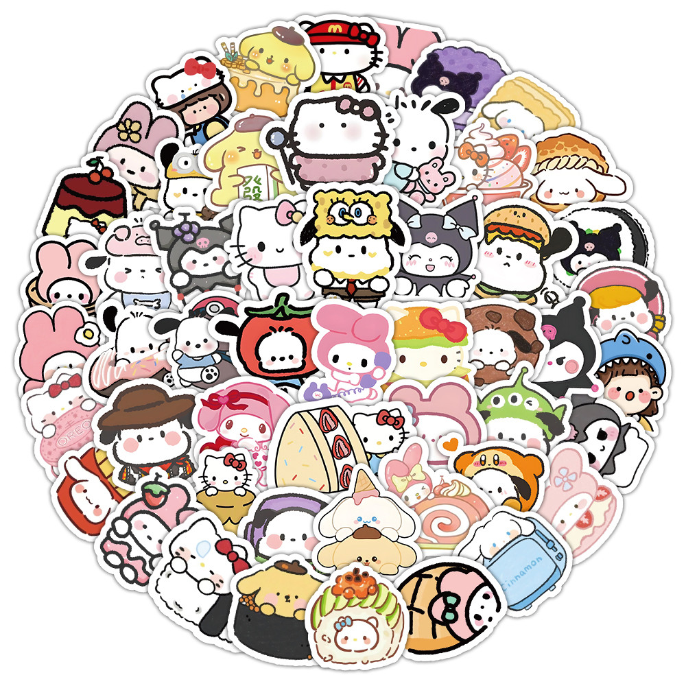 60pcs น่ารักการ์ตูน Sanrio ผสม Mymelody HelloKitty Kuromi Graffiti สติกเกอร์สําหรับจักรยานบัญชีมือดินสอ Decals LanLanStickersWorld