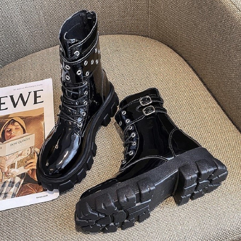 ขนาด35-40ผู้หญิงแฟชั่นสีดําหนา พื้นรองเท้า รองเท้าหนัง พื้นรองเท้าชั้นกลาง อัศวินบู๊ทส์อังกฤษมาร์ตินบู๊ทส์ - รูปที่ 6