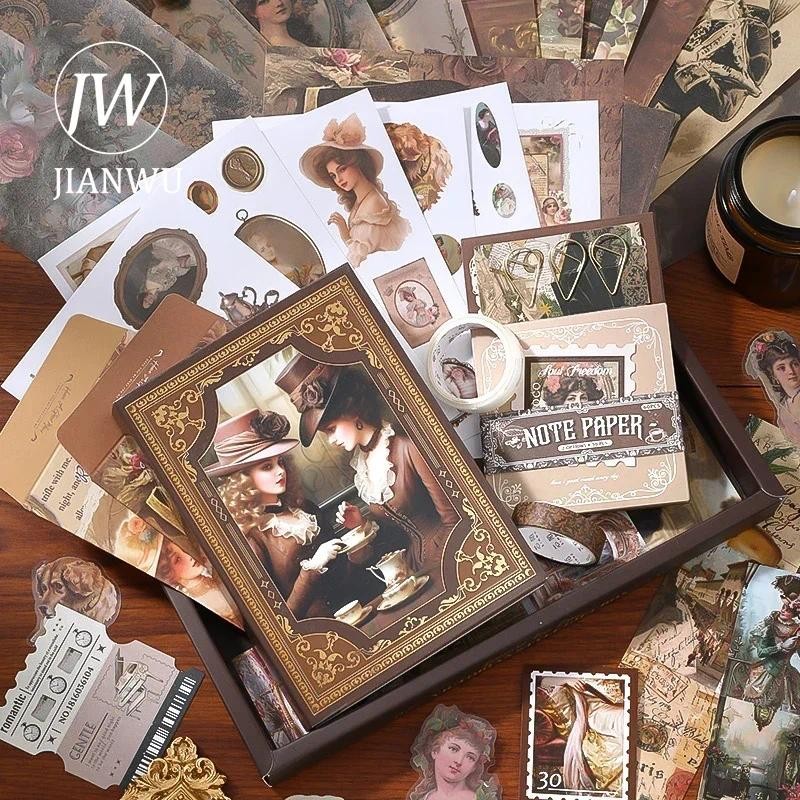 Jianwu Retro Warm Mail Series Vintage ตัวอักษรวัสดุ Collage A6 วัสดุโน้ตบุ๊คของขวัญกล่อง Creative DIY Journal เครื่องเขียน