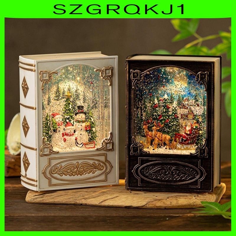 [szgrqkj1] คริสต์มาสแสงกล่องดนตรีมินิหนังสือแบบพกพาเด็กของขวัญวันเกิดตกแต่งวันหยุดกล่องดนตรีสําหรับห้องโต๊ะในร่ม