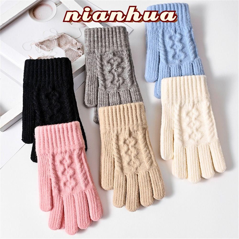 Nianhua ถุงมืออุ่น,หน้าจอสัมผัสถักถุงมือ,แฟชั่น Thicken สีทึบยืดหยุ่นถุงมือนิ้วสําหรับฤดูใบไม้ร่วงฤดูหนาว