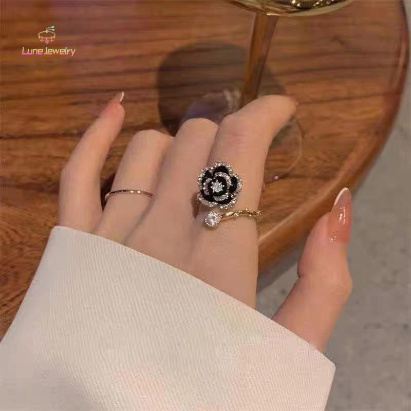 COD💖แหวน Camellia เพชร,สุภาพสตรีหรูหราระดับไฮเอนด์,อุปกรณ์เสริมแหวน-Lune