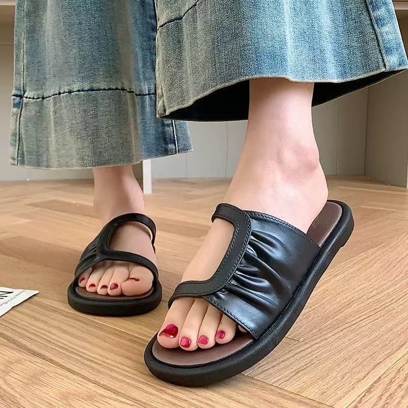 🍓EnJoy🍓พร้อมส่ง (LT-1993) รองเท้าแตะแบบสวม ลายจีบพลีท แฟชั่นเรียบง่าย ใช้งานได้ทั้งในบ้านและกลางแจ้ง