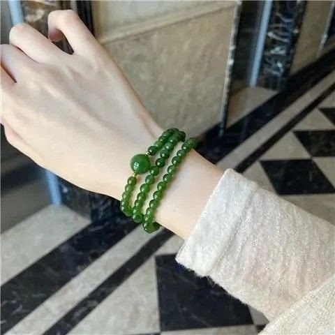 สร้อยข้อมือมรกตสุดฮอต รัสเซีย Jasper Spinach Emerald Bracelet Multi-Circle Dual-Use Bracelet ของขวัญ