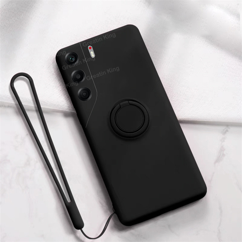 สําหรับ Tecno Camon 40 CM5/ Camon 40 Pro 4G CM6/Camon 40 Pro 5G CM7/Camon 40 Premier CM8 กรณี Soft TPU โลหะสีดําผู้ถือโทรศัพท์แม่เหล็กฝาครอบป้องกันสายรัดข้อมือซิลิโคน Lanyar