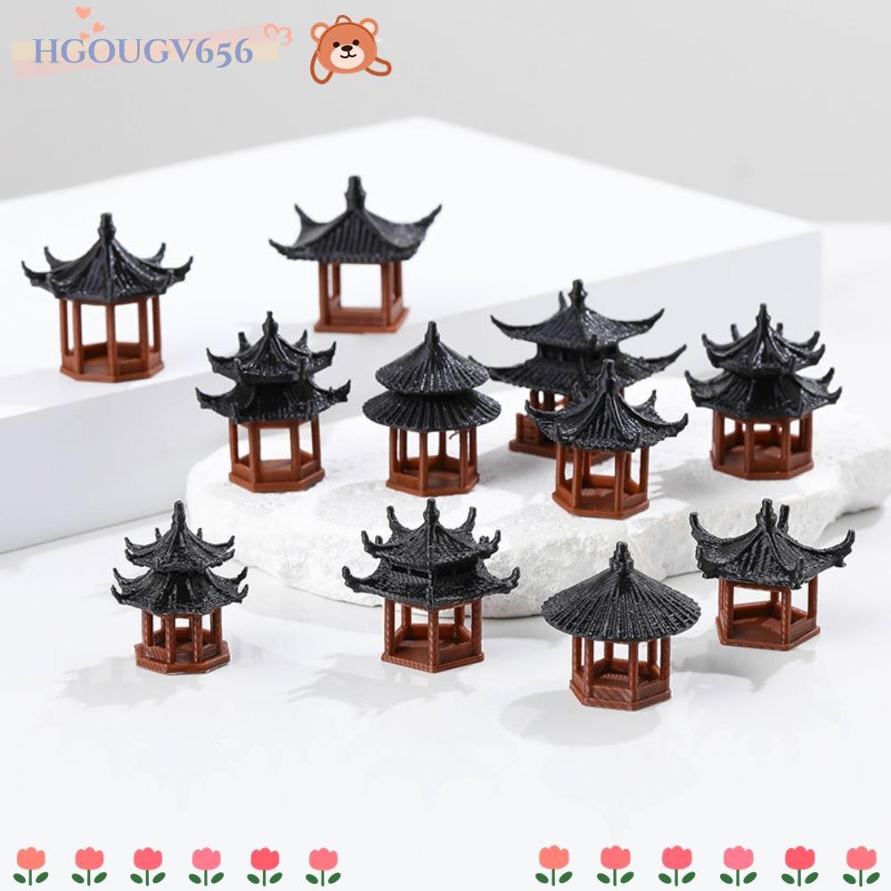 Hgougv656 รูปปั้นเจดีย์ขนาดเล็ก, พลาสติกภูมิทัศน์ไมโครขนาดเล็กหกเหลี่ยม, ตกแต่งเครื่องประดับศาลาขนาดเล็ก