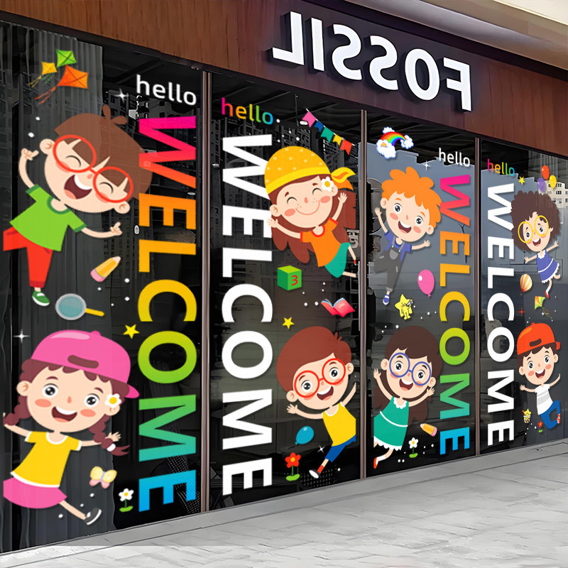 อนุบาลสติกเกอร์แก้วโรงเรียนการ์ตูนห้างสรรพสินค้าสนามเด็กเล่นประตูกระจกตกแต่งเด็กธีมยินดีต้อนรับตกแต่ง - รูปที่ 5