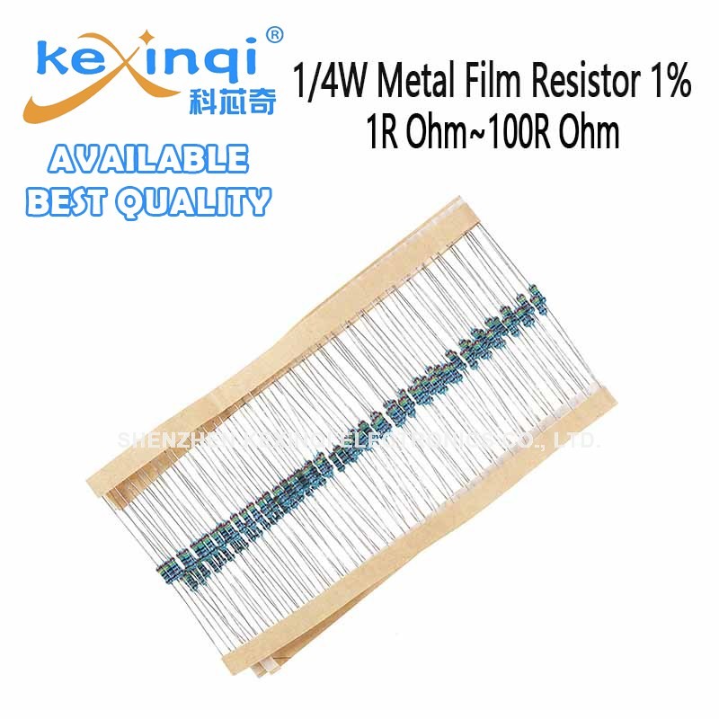 (100 ชิ้น) 1/4W ตัวต้านทานฟิล์มโลหะ 1R ~ 100R 1% 10R 6.8R 12R 20R 22R 47R 51R 68R 82R Ohm Resistance