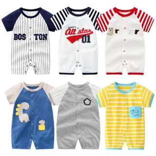 เด็กทารกแขนสั้นการ์ตูน ชุดจั๊มสูท ผ้าฝ้ายคลานสูท 0-18ม