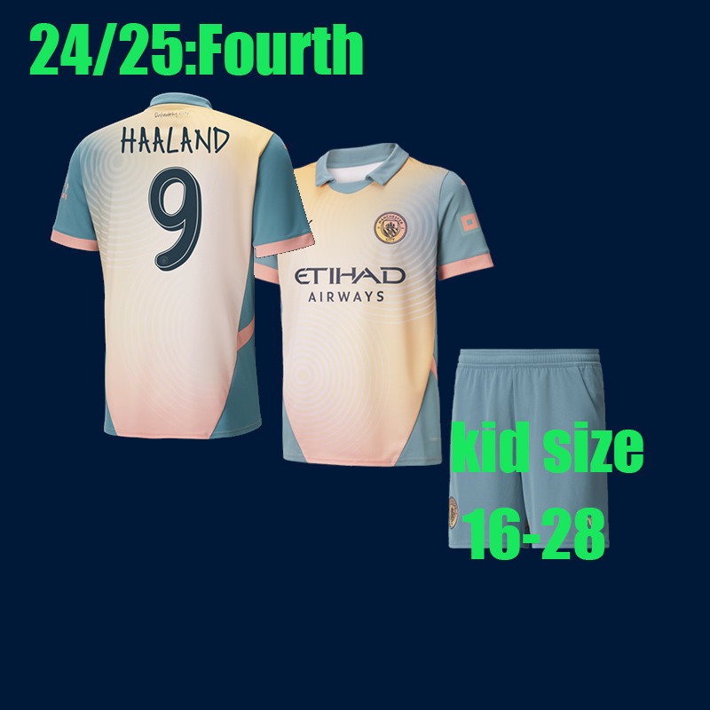 24/25 HAALAND ฟุตบอล clothe 24/25 Man City Fourth Jersey ชุดเด็ก (พร้อมกางเกง) STONES DEBRUYNE FODEN