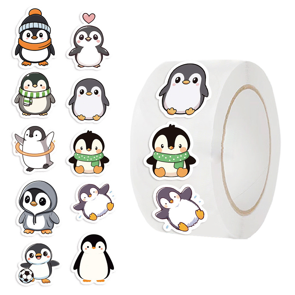 500 ชิ้น 10 ภาพ สติ๊กเกอร์เพนกวินลายการ์ตูนน่ารักม้วน/สติ๊กเกอร์เทป