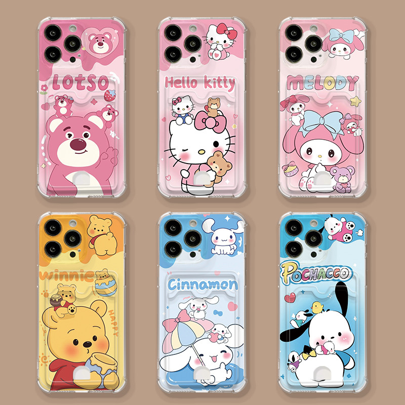การ์ตูน Melody Hello Kitty สตรอเบอร์รี่หมีผู้ถือบัตรเคสโทรศัพท์สําหรับ Samsung Galaxy A13 A14 A15 A20 A20S A22 A23 A30 A30S A31 A32 A33 A34 A35 กันกระแทก Soft TPU ฝาครอบปลอก