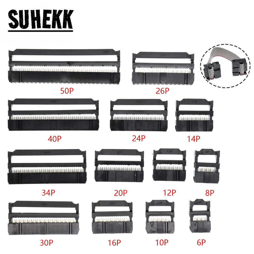 10PCS 2.54MM Pitch 6 ตําแหน่ง 8 10 12 14 16 18 20 24 26 30 34 40 Pin หญิง IDC ซ็อกเก็ต IDC Connector สายริบบิ้น