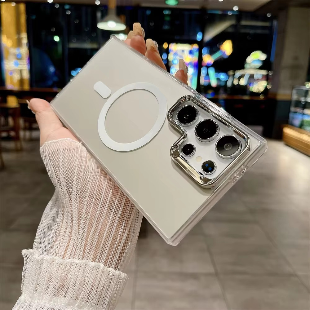 โปร่งแสงสีทึบ Magnetic เคส for Samsung S25 S24 S24 PLUS S24 S23 ULTRA S23 FE แม่เหล็กโปร่งใสการดูดซึ