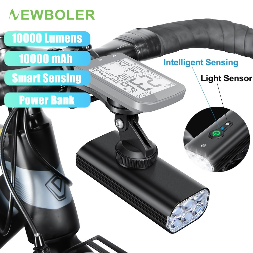 NEWBOLER 10000 Lumens เซ็นเซอร์อัจฉริยะจักรยานด้านหน้า 10000mAh จักรยานรอก IPX6 ไฟหน้าจักรยานกันน้ํา Type-C ชาร์จ 6 LEDs ขี่จักรยานไฟฉาย