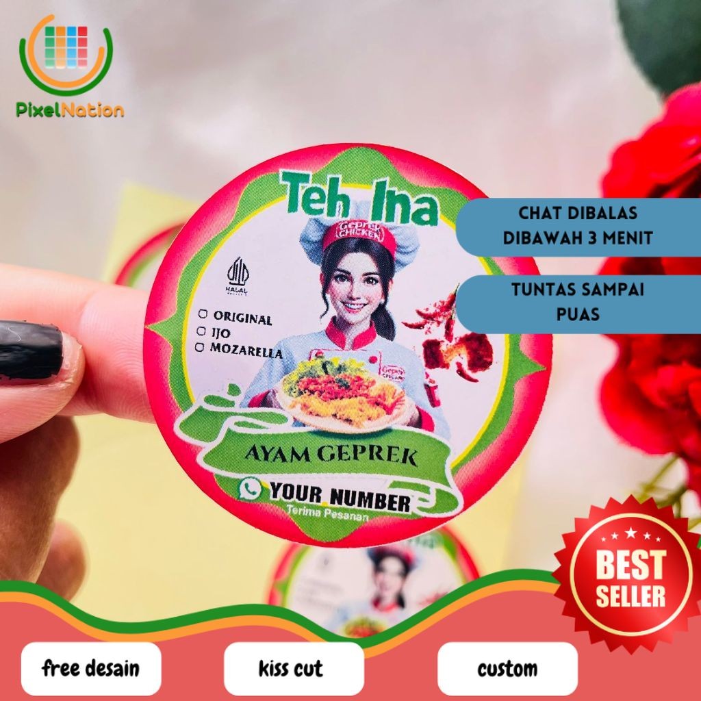 PiNat 9-15 Geprek Chicken Sticker Food Label กล่องกระดาษแข็ง Catering Sticker Round Chromo Uk.Large