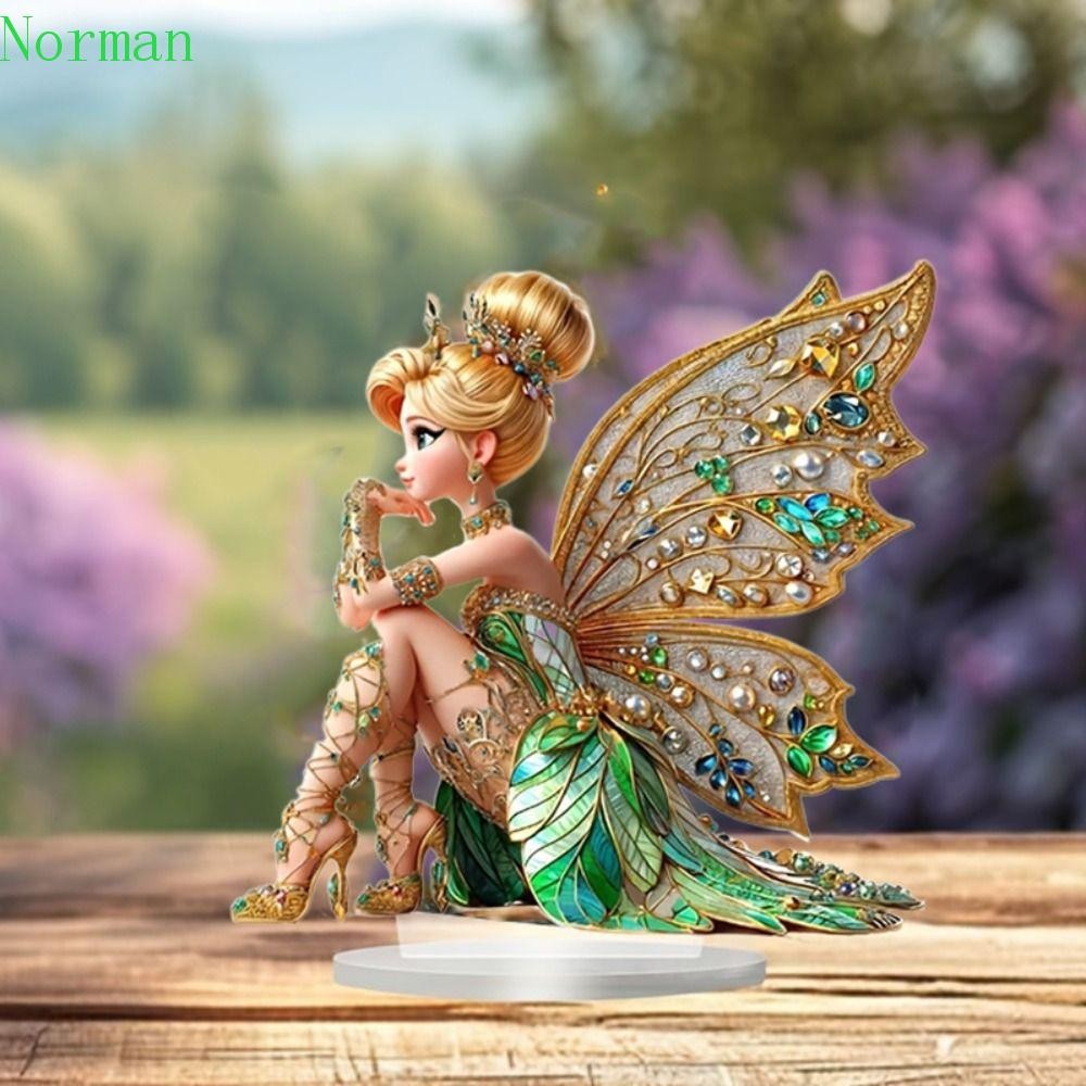 NORMAN1 อะคริลิครูปปั้นนางฟ้าเครื่องประดับ,ฐานกันน้ําFairy Figurine, Creative Wings Girl Elves 2Dแบน