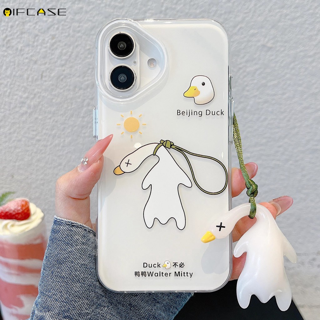 สําหรับ infinix Hot 60 60i 50 40 30 30i 12i Pro Plus Pro + 9 Play 8 4G 5G เคสโทรศัพท์สีขาวตลกเป็ดจี้สีขาวโปร่งใสปลอกกรณีฝาครอบ