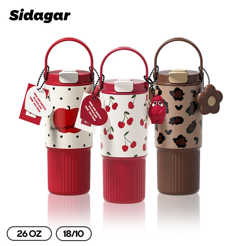 Sidagar แก้วเก็บความเย็น ขนาด 750มล 316 สแตนเลส แก้วเก็บอุณหภูมิ มีหลอดดูด แบบพกพา แก้วน้ํา