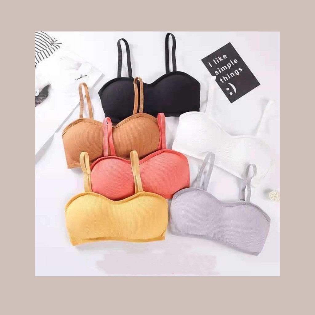 MUHANLU01 ชุดชั้ันในผู้หญิง สปอร์ตบรา บราแฟชั่นสายเดี่ยวแบบสวม ไร้โครง ไร้ตะขอ สายปรับได้ ชุดชั้นใน sexy