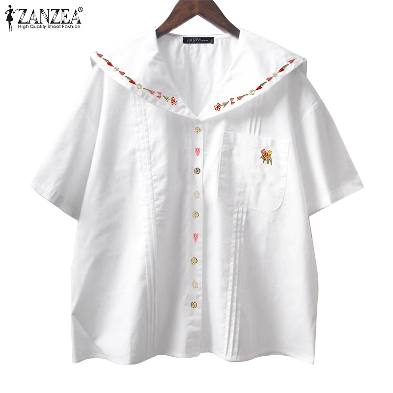 ZANZEA เสื้อเชิ้ตแขนสั้นพิมพ์ลายแฟชั่นเกาหลีสําหรับผู้หญิง