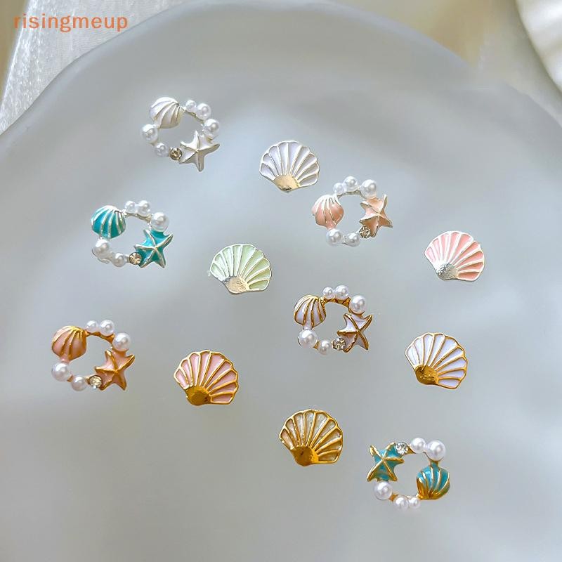 [risingmeup] Alloy Pearl Nail Art Supplies ไม่สม่ําเสมอสี Seashell 3d Nail Flakes เปลือกหอยชิ้นตกแต่ง Diy Nail Accessories ใหม่