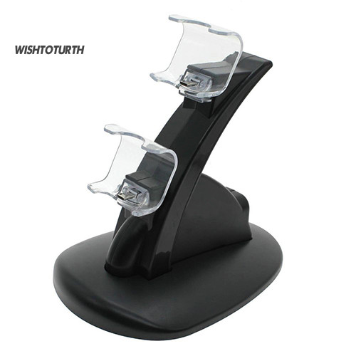 ☼WT Fast Charger Dock Dual USB แท่นชาร์จสําหรับ Sony PlayStation PS4 Controller