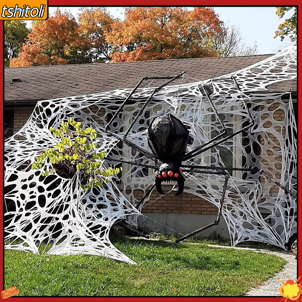 {tshitoli} Luminous Spider Web Reusable Spider Web Glow-in-the-dark Halloween Spider Web ตกแต่งสําหร