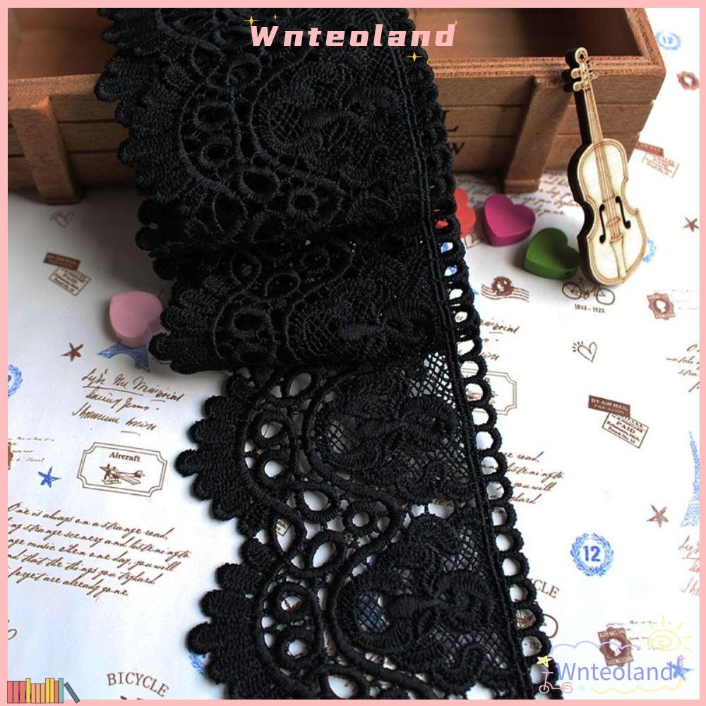 WNTEOLAND ลูกไม้, สีดําโพลีเอสเตอร์ลูกไม้ Trim, 3Yards สีดําลูกไม้ Trim Dress Embellishment